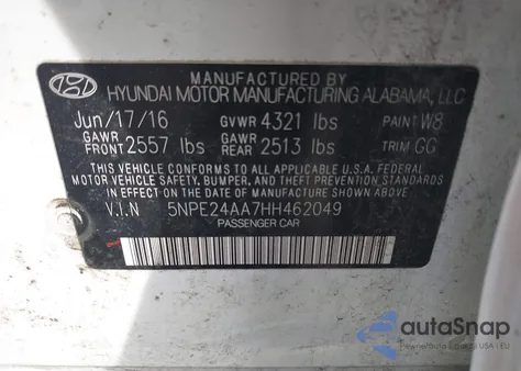 2017 Hyundai Sonata Eco z USA, uszkodzony, nr VIN 5NPE24AA7HH462049